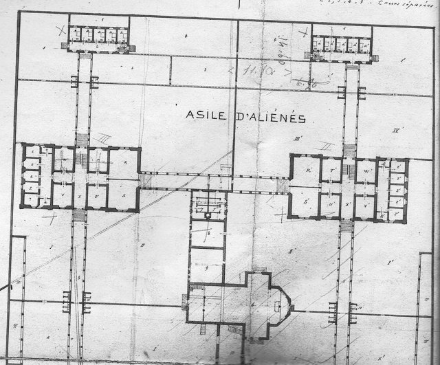 Le projet d’agrandissement de l’hospice dessiné par l’architecte Charles Arendt (1864), avec un pavillon « asile d’aliénés » et