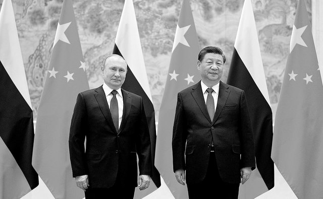 Vladimir Poutine et Xi Jinping  à Pékin le 4 février 2022,  en marge des jeux olympiques