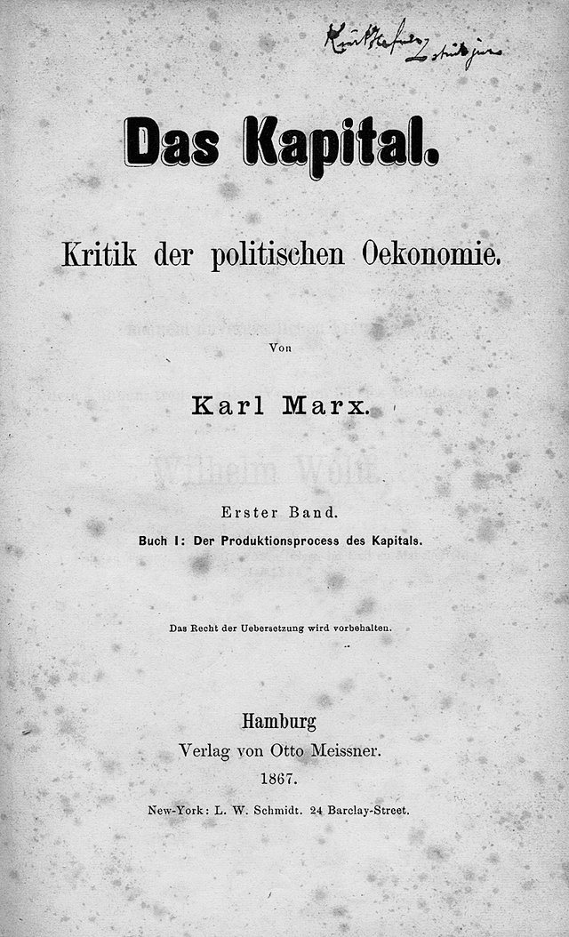 Erstausgabe des ersten Bands von Das Kapital, Hamburg, 1867